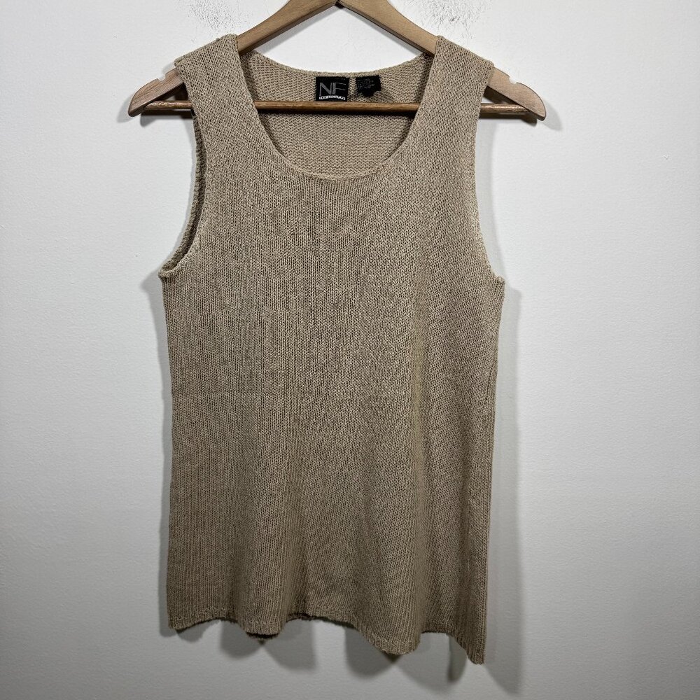 New Frontier Womens Sleeveless Linen Cotton Knit Shirt Size M Coastal Resortwear
